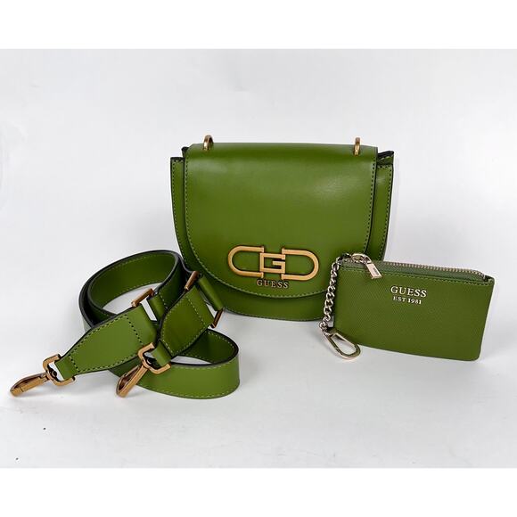Guess Green Saddle Crossbody Bag and Coin Pouch - Picture 1 of 16